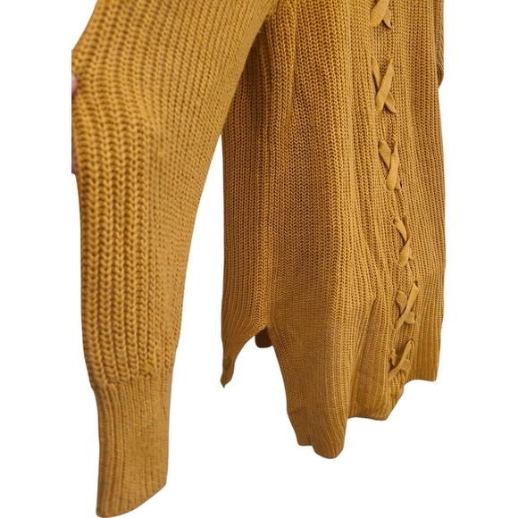 Women's Mustard Open-Front Sweater - Picture 3 of 7